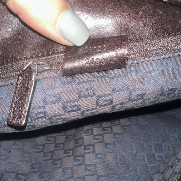 Authentic GUCCI Jackie O Canvas Leather Trim Handbag Chocolate Brown - Picture 11 of 11